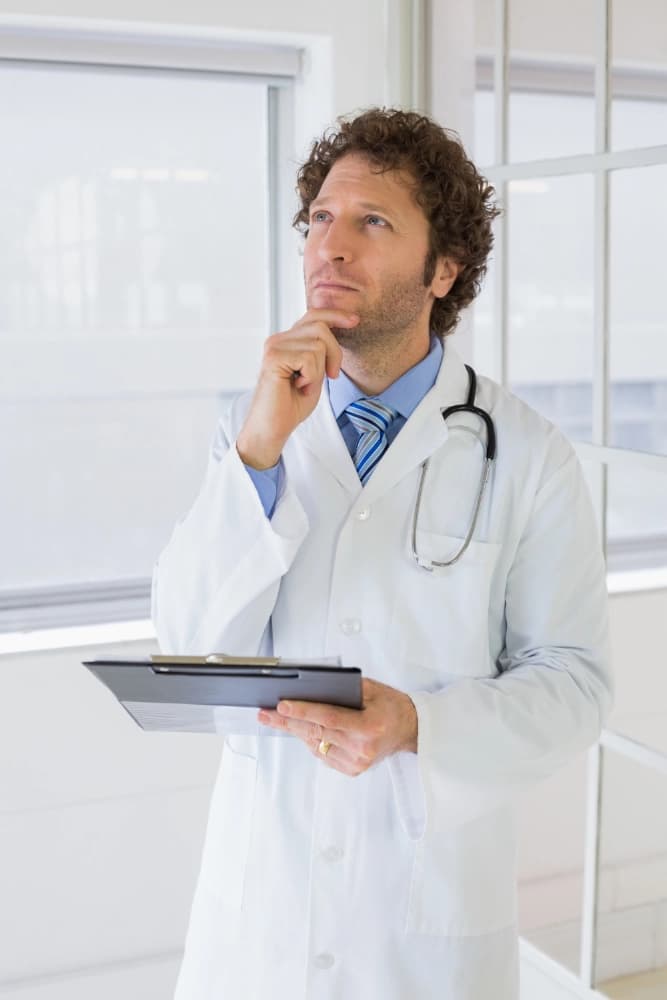 Médico com jaleco branco — dúvidas sobre contabilidade médica em São José dos Campos